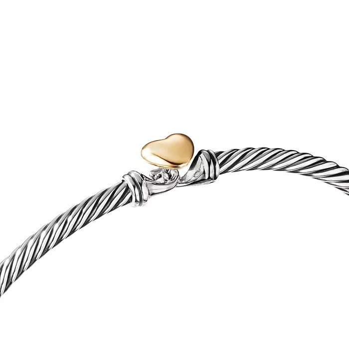 DAVID YURMAN STERLING SILVER 18K GOLD CLASSIC CABLE HEART STATION BRACELET