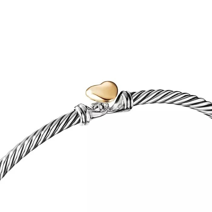 DY STERLING SILVER 18K GOLD CLASSIC CABLE HEART STATION BRACELET