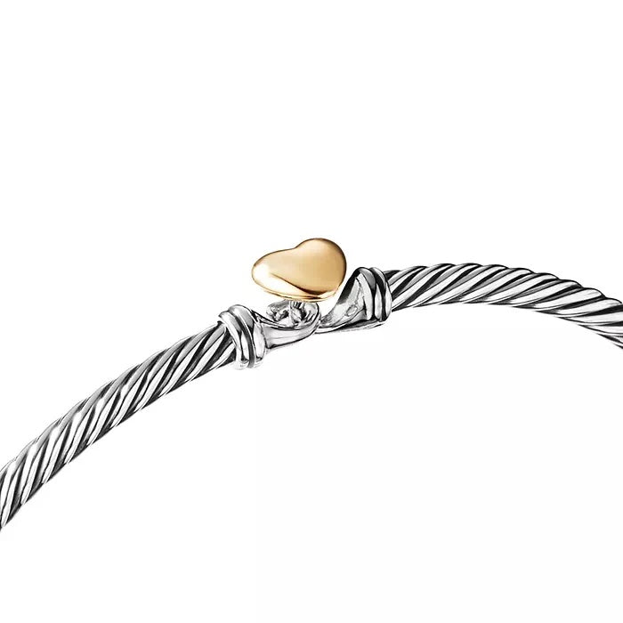 DAVID YURMAN STERLING SILVER 18K GOLD CLASSIC CABLE HEART STATION BRACELET