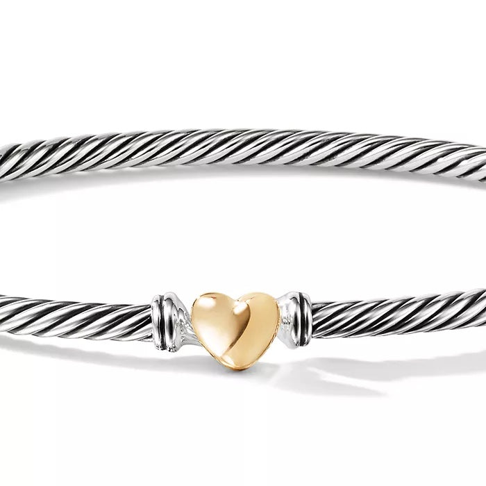 DAVID YURMAN STERLING SILVER 18K GOLD CLASSIC CABLE HEART STATION BRACELET