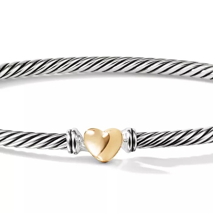 DAVID YURMAN STERLING SILVER 18K GOLD CLASSIC CABLE HEART STATION BRACELET