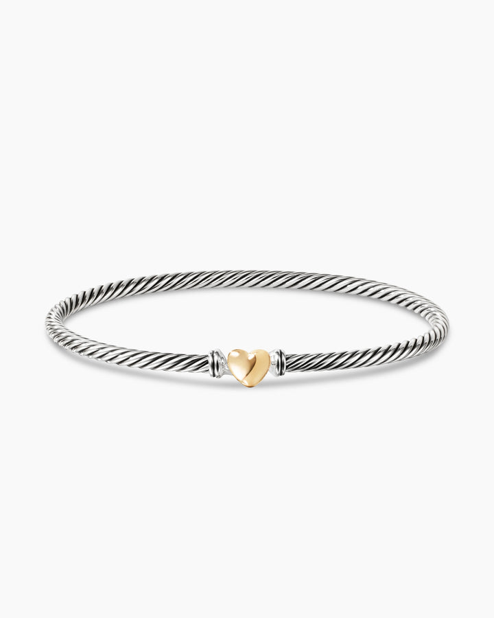 DAVID YURMAN STERLING SILVER 18K GOLD CLASSIC CABLE HEART STATION BRACELET