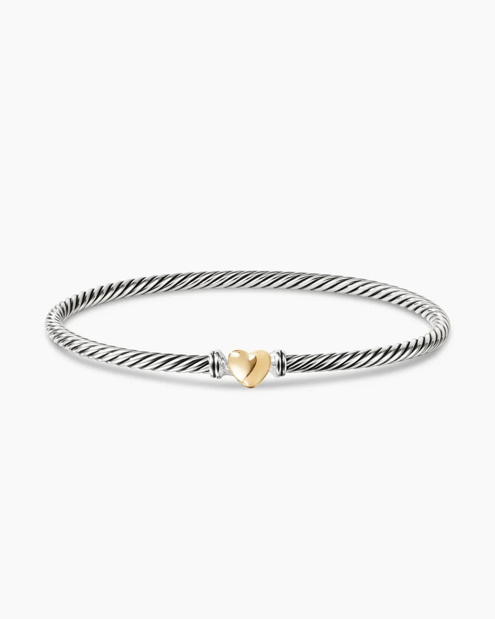 DY STERLING SILVER 18K GOLD CLASSIC CABLE HEART STATION BRACELET