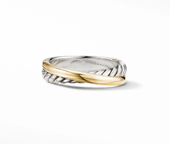 DAVID YURMAN STERLING SILVER 18K GOLD CROSSOVER BAND RING