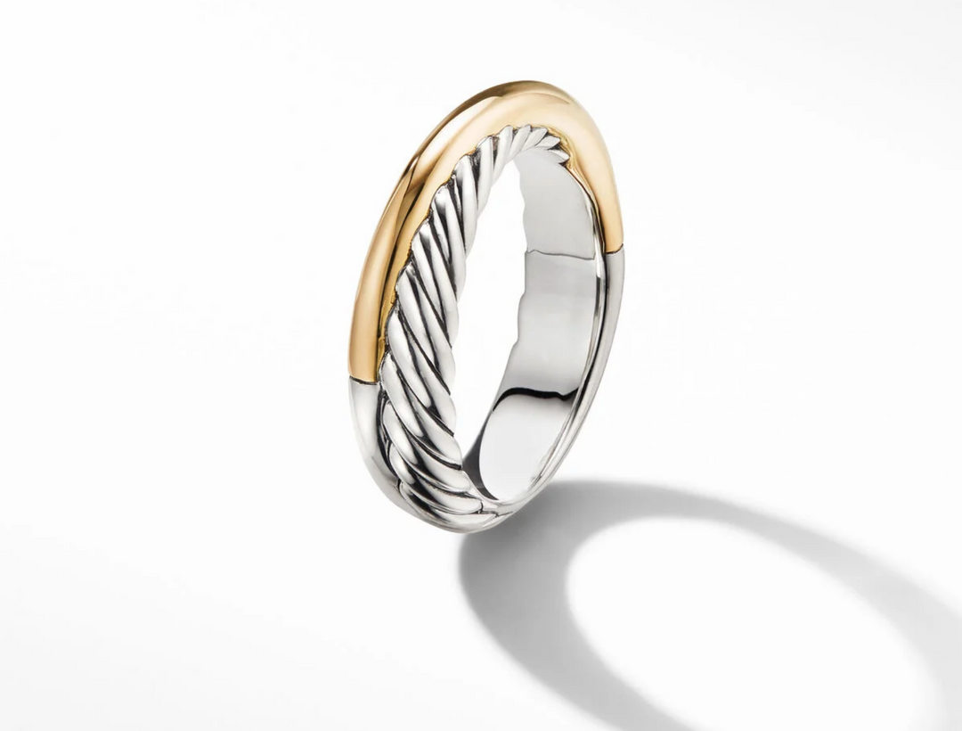 DAVID YURMAN STERLING SILVER 18K GOLD CROSSOVER BAND RING