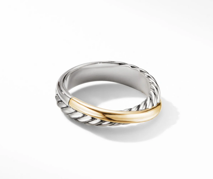 DAVID YURMAN STERLING SILVER 18K GOLD CROSSOVER BAND RING