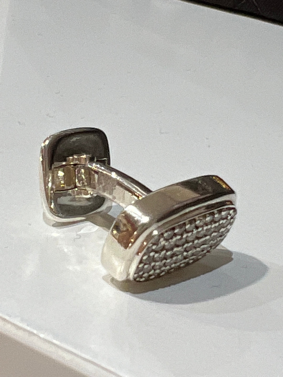 DAVID YURMAN STERLING SILVER PAVE WHITE DIAMONDS CUFFLINKS