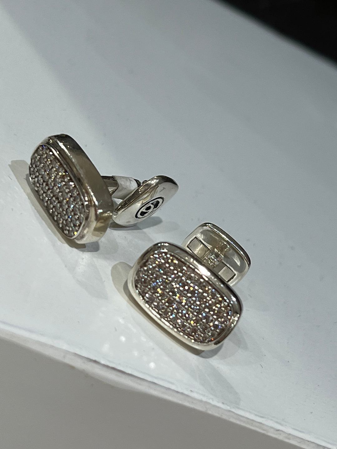 DAVID YURMAN STERLING SILVER PAVE WHITE DIAMONDS CUFFLINKS