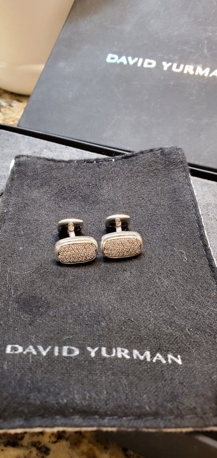 DAVID YURMAN STERLING SILVER PAVE WHITE DIAMONDS CUFFLINKS