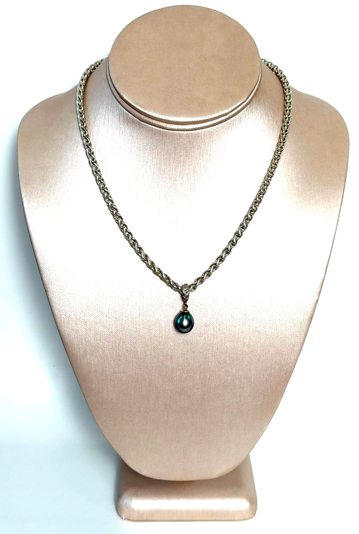 DAVID YURMAN CULTURED TAHITIAN GREEN PEARL STERLING SILVER NECKLACE