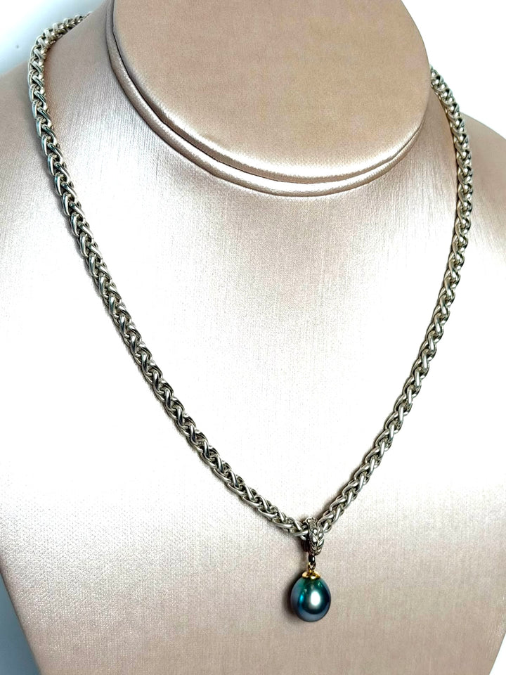 DAVID YURMAN CULTURED TAHITIAN GREEN PEARL STERLING SILVER NECKLACE