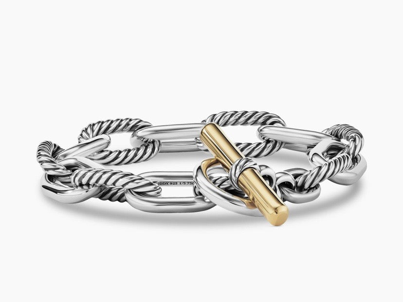 DAVID YURMAN DY MADISON® TOGGLE STERLING SILVER 18K GOLD CHAIN BRACELET