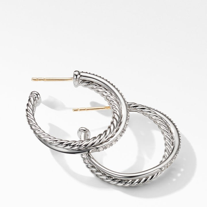 DAVID YURMAN MEDIUM CROSSOVER HOOP EARRINGS WITH DIAMONDS