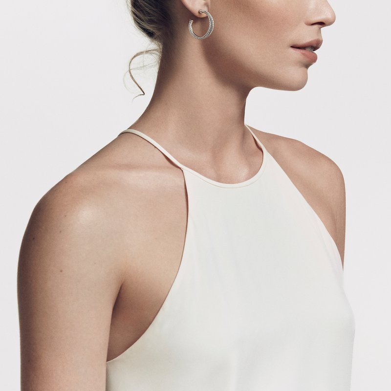 DAVID YURMAN MEDIUM CROSSOVER HOOP EARRINGS WITH DIAMONDS