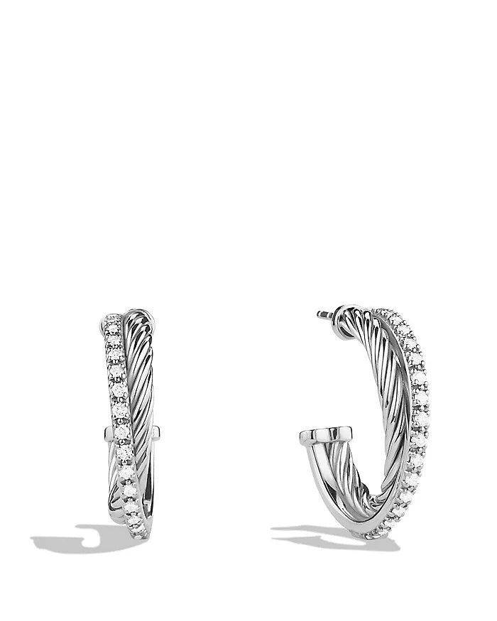 DAVID YURMAN MEDIUM CROSSOVER HOOP EARRINGS WITH DIAMONDS