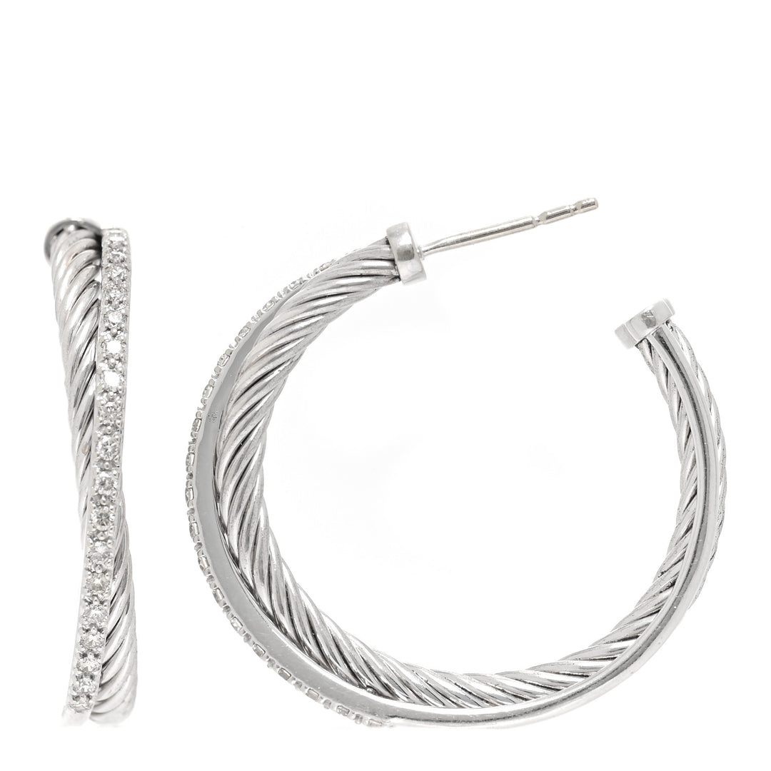 DAVID YURMAN MEDIUM CROSSOVER HOOP EARRINGS WITH DIAMONDS