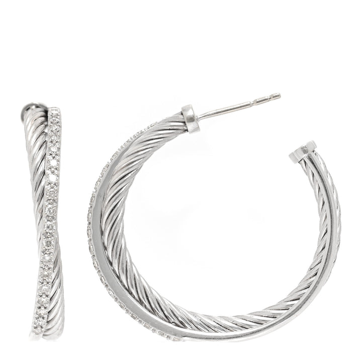 DAVID YURMAN MEDIUM CROSSOVER HOOP EARRINGS WITH DIAMONDS