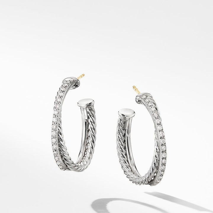 DAVID YURMAN MEDIUM CROSSOVER HOOP EARRINGS WITH DIAMONDS