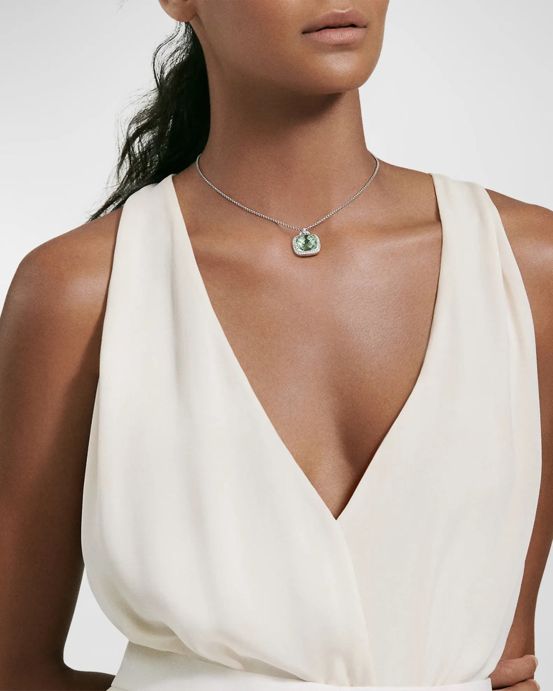 DAVID YURMAN PRASIOLITE ALBION AND DIAMONDS PENDANT NECKLACE