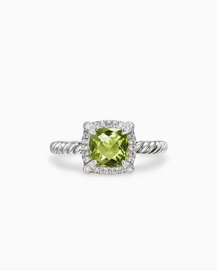 DAVID YURMAN STERLING SILVER PETITE CHATELAINE® PAVÉ BEZEL RING IN WITH PERIDOT AND DIAMONDS RING