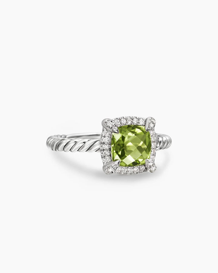 DAVID YURMAN STERLING SILVER PETITE CHATELAINE® PAVÉ BEZEL RING IN WITH PERIDOT AND DIAMONDS RING