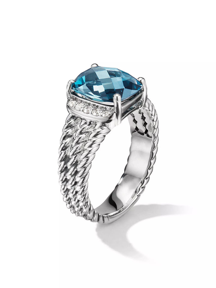 DAVID YURMAN PETITE WHEATON® BLUE TOPAZ WITH PAVE DIAMONDS RING