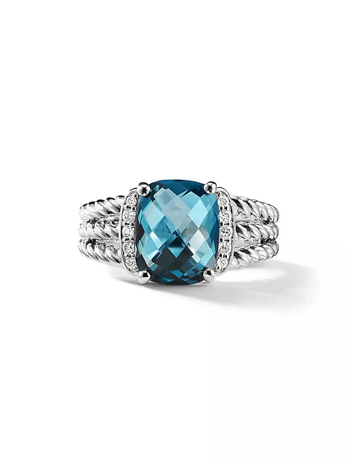DAVID YURMAN PETITE WHEATON® BLUE TOPAZ WITH PAVE DIAMONDS RING