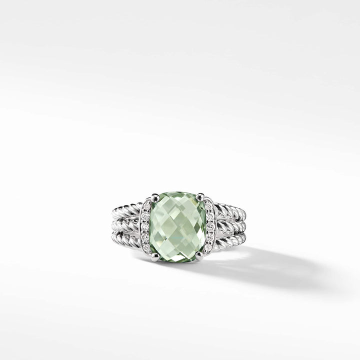 DAVID YURMAN PETITE STERLING SILVER WHEATON® PRASIOLITE AND PAVE DIAMONDS RING
