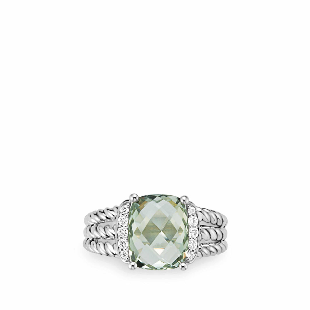 DAVID YURMAN PETITE STERLING SILVER WHEATON® PRASIOLITE AND PAVE DIAMONDS RING