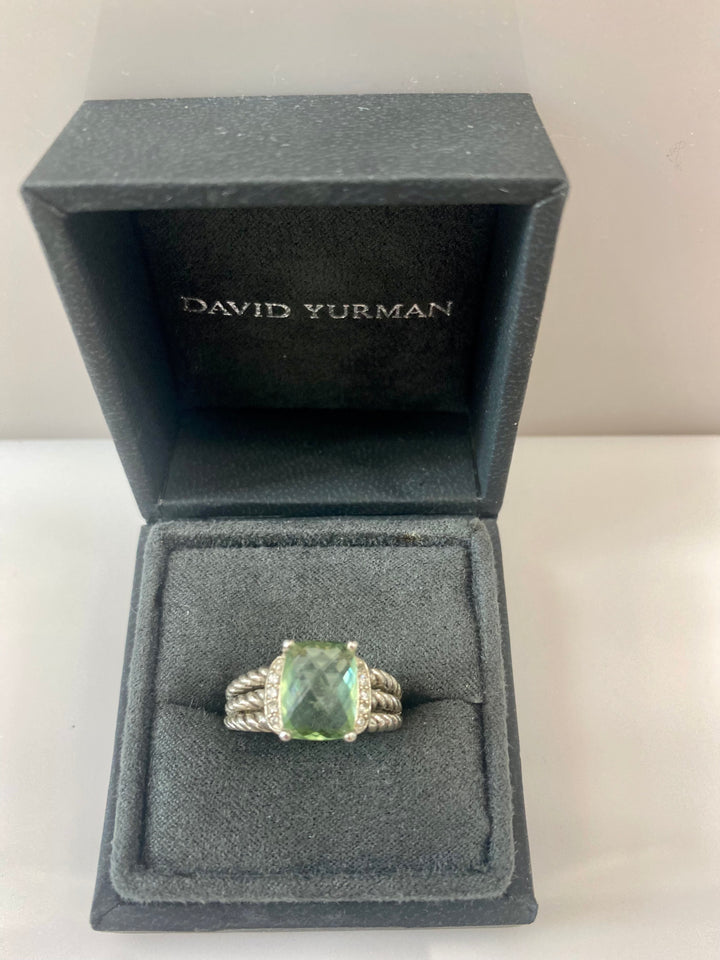 DAVID YURMAN PETITE STERLING SILVER WHEATON® PRASIOLITE AND PAVE DIAMONDS RING