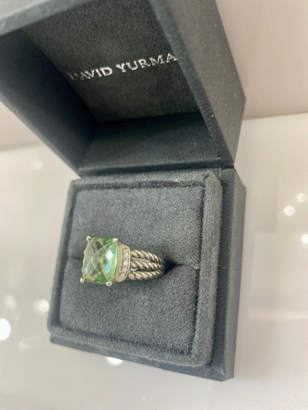 DAVID YURMAN PETITE STERLING SILVER WHEATON® PRASIOLITE AND PAVE DIAMONDS RING