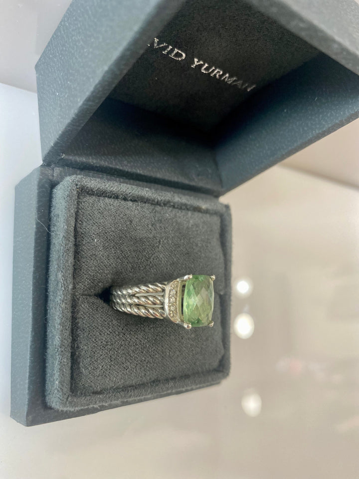 DAVID YURMAN PETITE STERLING SILVER WHEATON® PRASIOLITE AND PAVE DIAMONDS RING