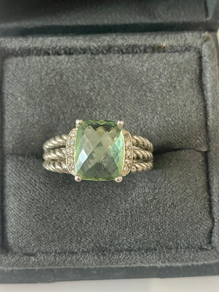 DAVID YURMAN PETITE STERLING SILVER WHEATON® PRASIOLITE AND PAVE DIAMONDS RING