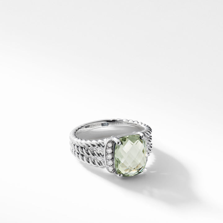 DAVID YURMAN PETITE STERLING SILVER WHEATON® PRASIOLITE AND PAVE DIAMONDS RING