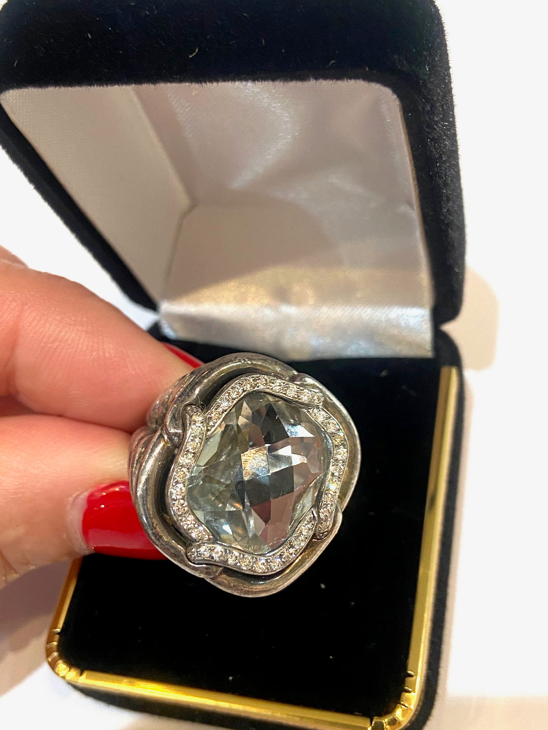 DAVID YURMAN PRASIOLITE AND DIAMONDS LABYRINTH RING