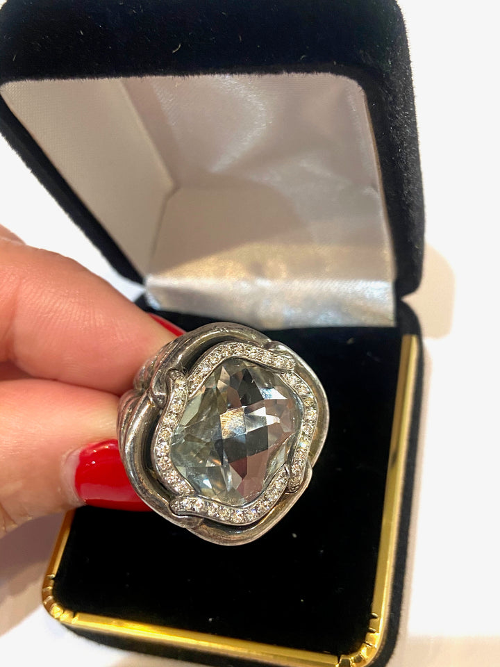 DAVID YURMAN PRASIOLITE AND DIAMONDS LABYRINTH RING