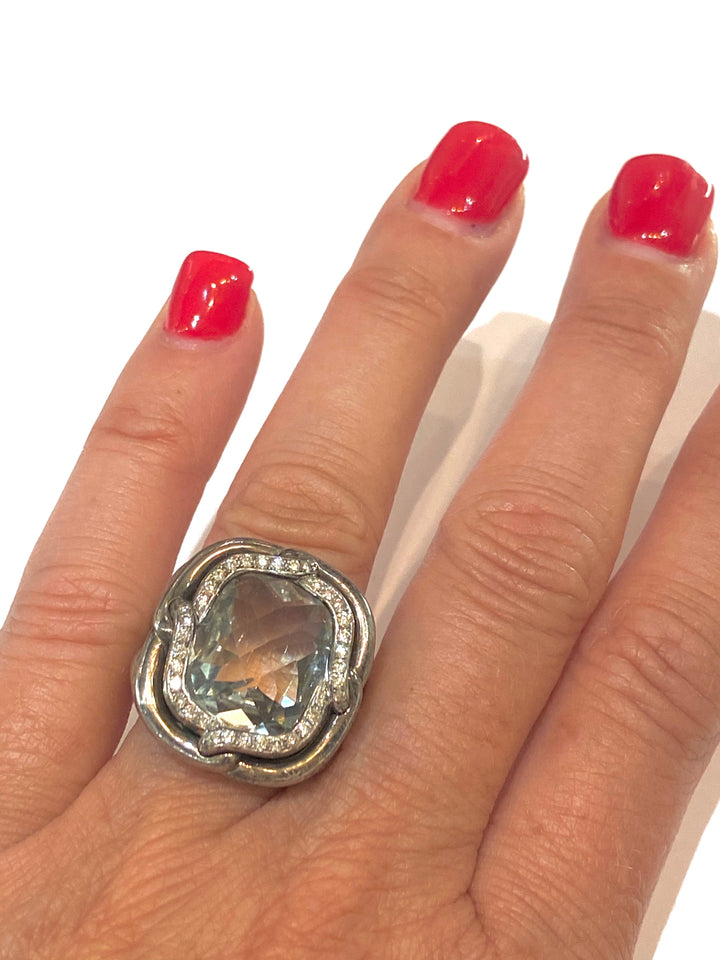 DAVID YURMAN PRASIOLITE AND DIAMONDS LABYRINTH RING