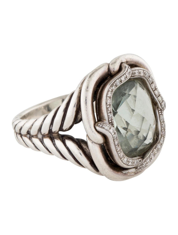 DAVID YURMAN PRASIOLITE AND DIAMONDS LABYRINTH RING