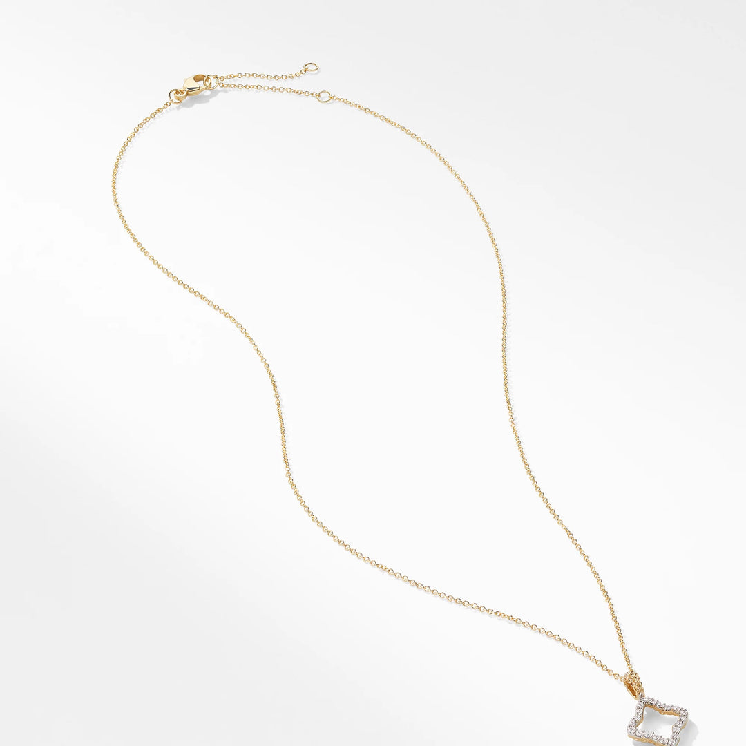 DAVID YURMAN QUATREFOIL AMULET 18K GOLD WITH PAVE DIAMONDS NECKLACE
