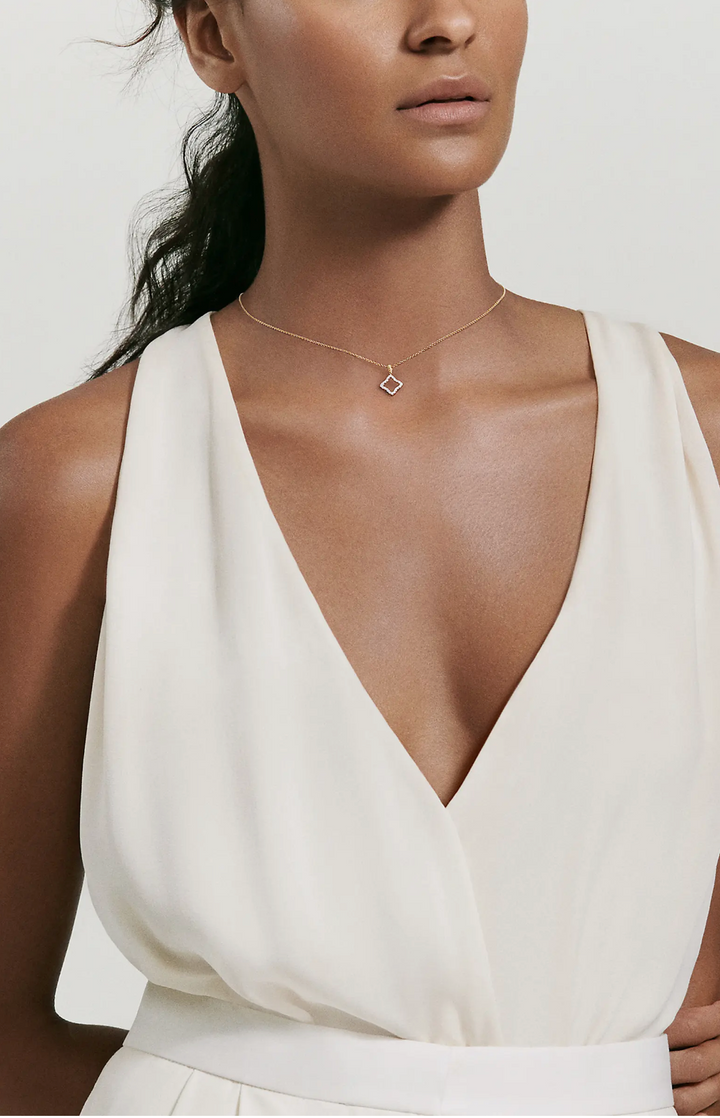 DAVID YURMAN QUATREFOIL AMULET 18K GOLD WITH PAVE DIAMONDS NECKLACE