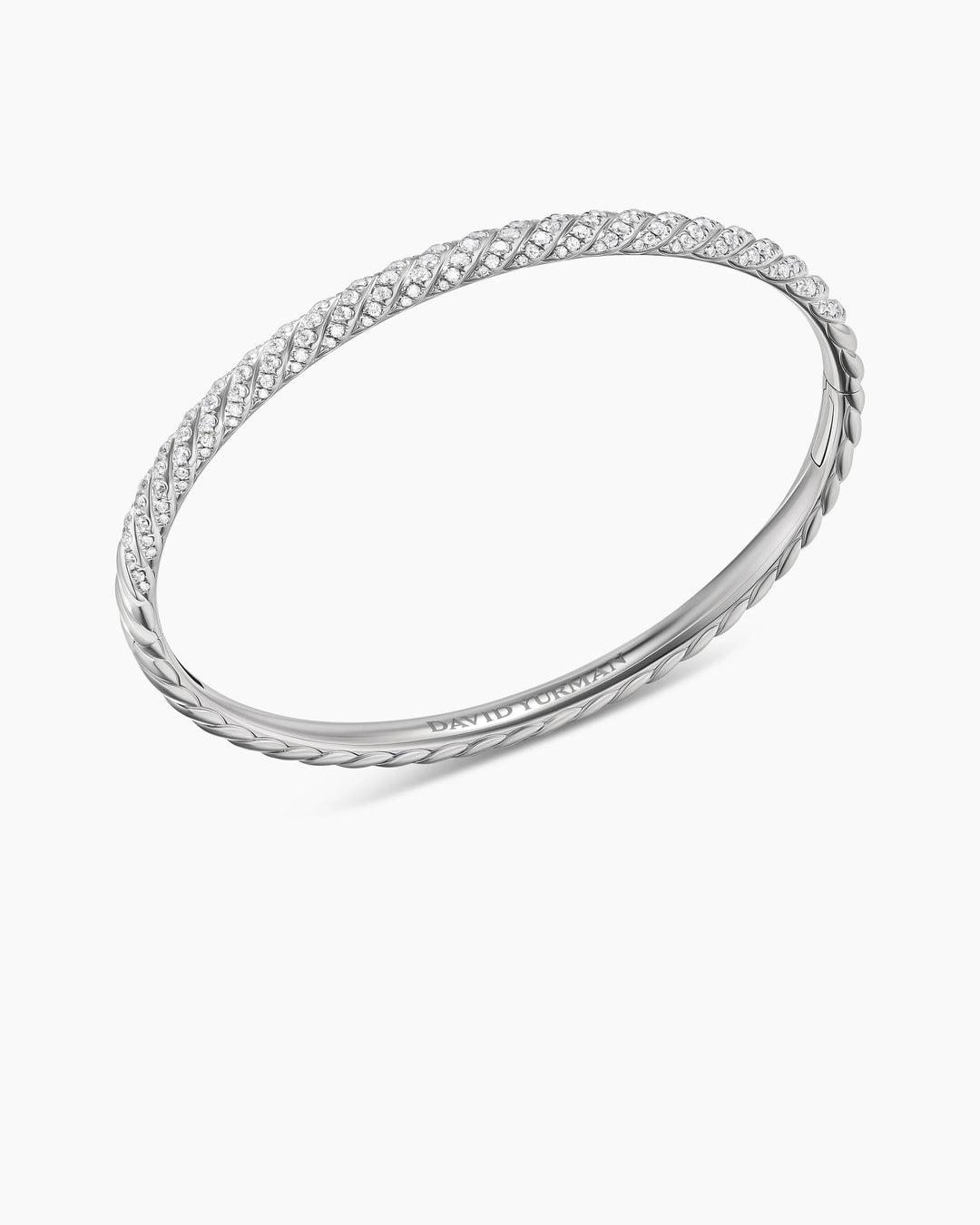 DAVID YURMAN 18K WHITE GOLD &amp; DIAMONDS SCULPTED CABLE BANGLE BRACELET