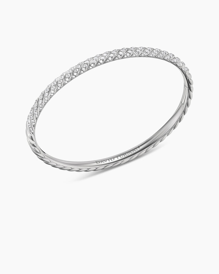 DAVID YURMAN 18K WHITE GOLD &amp; DIAMONDS SCULPTED CABLE BANGLE BRACELET