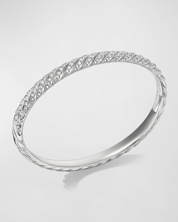 DAVID YURMAN 18K WHITE GOLD &amp; DIAMONDS SCULPTED CABLE BANGLE BRACELET
