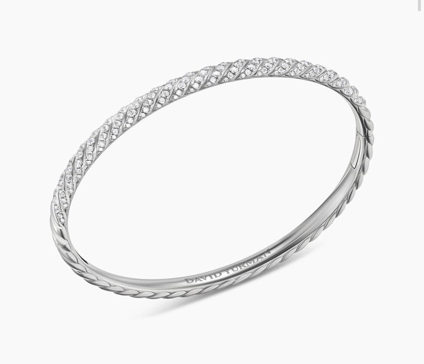 DAVID YURMAN 18K WHITE GOLD &amp; DIAMONDS SCULPTED CABLE BANGLE BRACELET