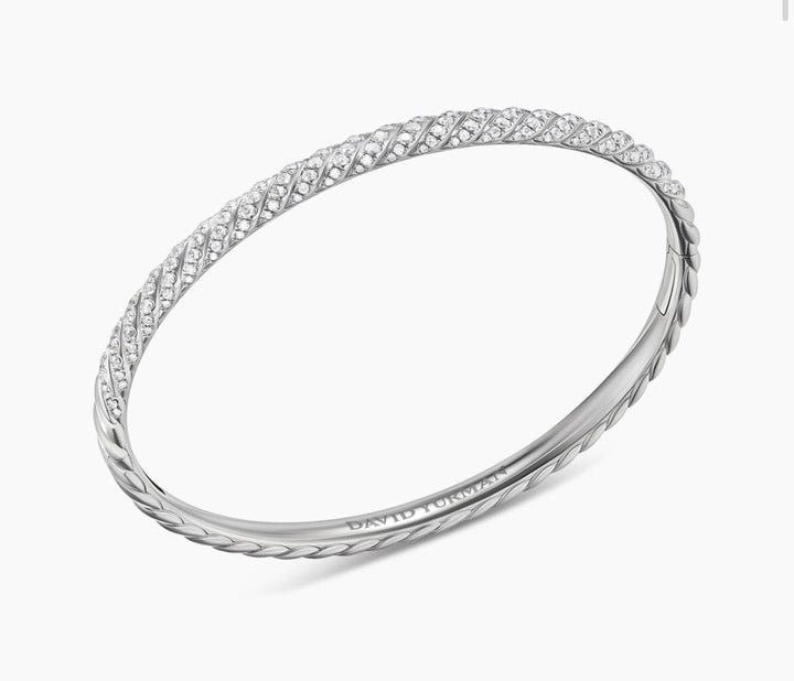 DAVID YURMAN 18K WHITE GOLD &amp; DIAMONDS SCULPTED CABLE BANGLE BRACELET