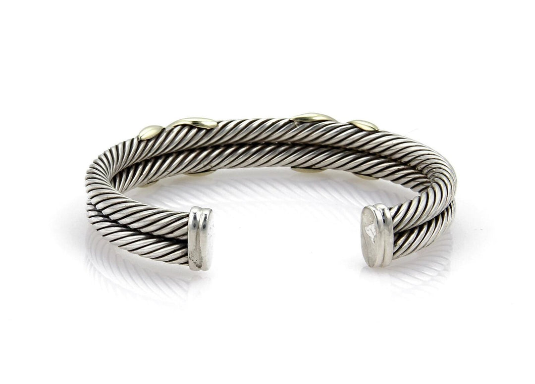 DAVID YURMAN SILVER 14K GOLD DOUBLE X CABLE BRACELET