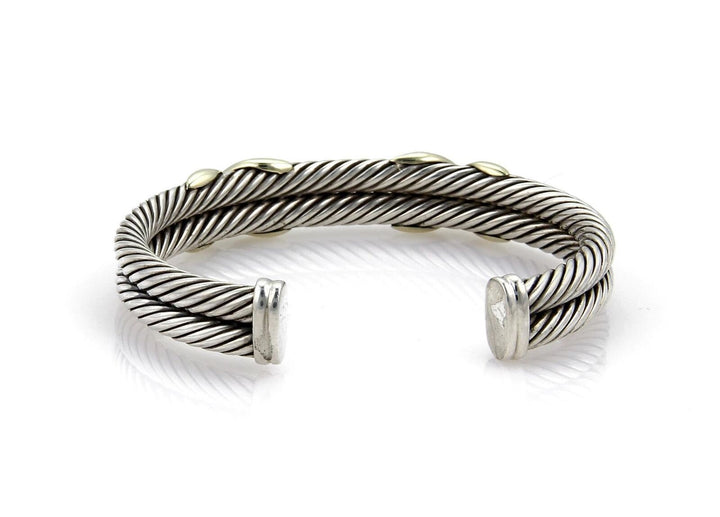 DAVID YURMAN SILVER 14K GOLD DOUBLE X CABLE BRACELET