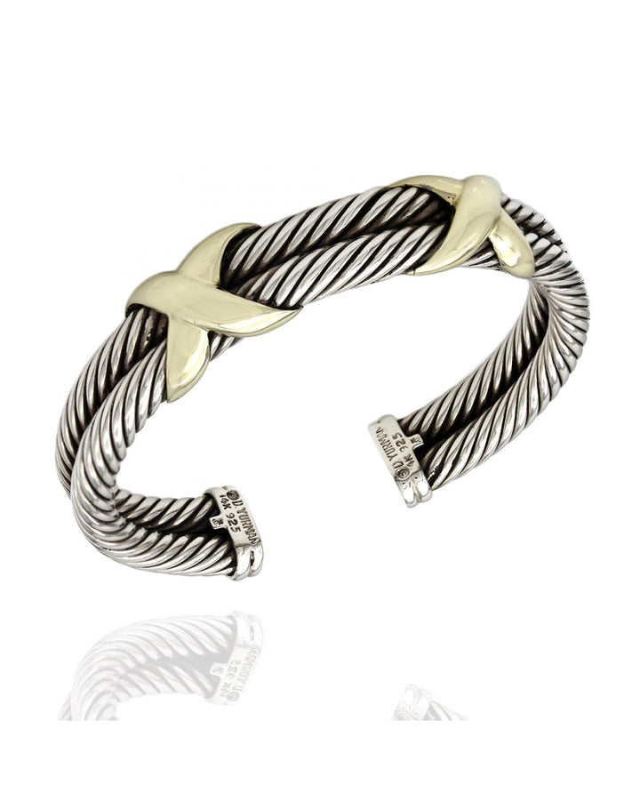 DAVID YURMAN SILVER 14K GOLD DOUBLE X CABLE BRACELET