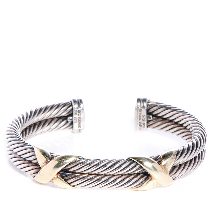 DAVID YURMAN SILVER 14K GOLD DOUBLE X CABLE BRACELET
