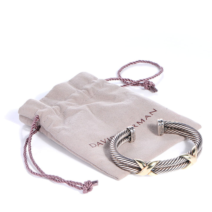 DAVID YURMAN SILVER 14K GOLD DOUBLE X CABLE BRACELET